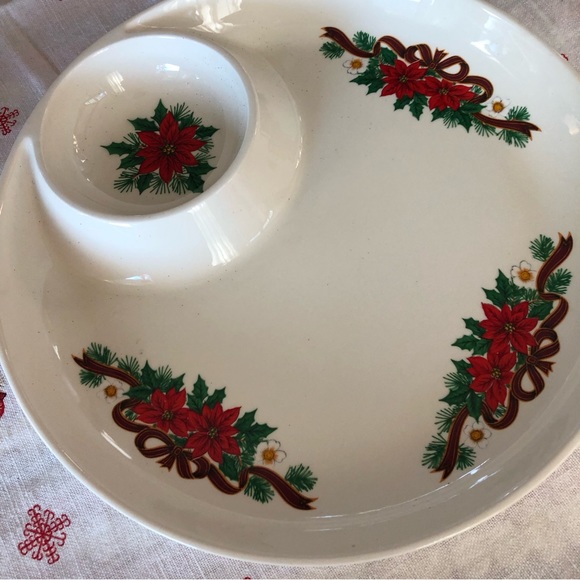 60's Japan Poinsettia Chips and Dip Tray - Christmas Platter - Holiday Serving - Picture 2 of 9